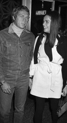 Mr. & Mrs. #MalibuStyle Steve McQueen & Ali MacGraw . Steve in denim and Ali is white coat and black pants & top. @Chevrolet