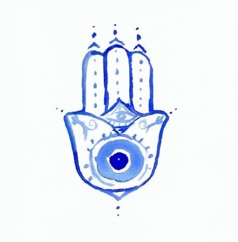 Reiki Logo, Hamsa Hand Art, Blue Hamsa, Evil Eye Art, Bright Watercolor, Eye Decor, Grey Bedroom, Jewish Art, Watercolor Paints