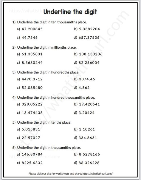 Underline the digit.  In this place value worksheet, the students will read the question and underline the correct position.Please download the PDF Decimal Value – Underline the digit – Grade 5 – Exercise 1 Value Worksheet, Place Value With Decimals, Place Value Worksheets, 5th Grade Math, Place Value, Place Values, Grade 5, The Question