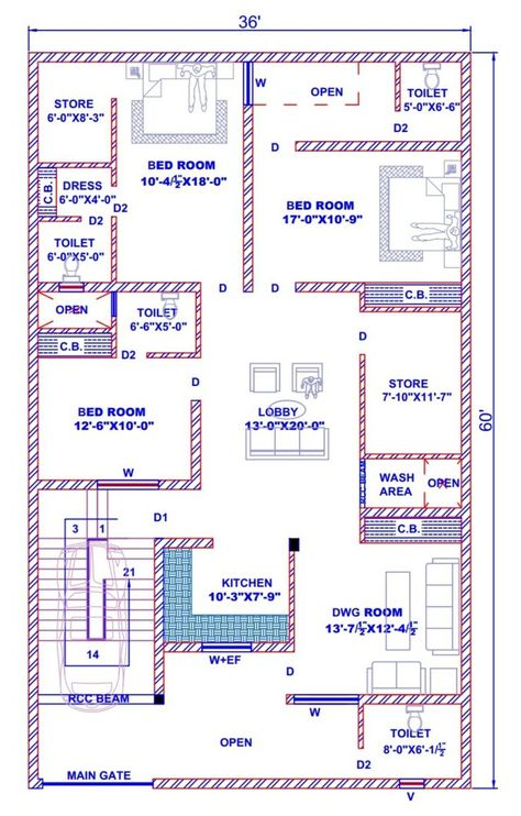 36'-0"x60'-0" in 2022 | Modern bungalow house plans, Simple house plans, Square house plans 4bhk House Plan Floors, 35x65 House Plans, Civil Engineering Drawings, 4bhk House Plan, House Plans Simple, 40x60 House Plans, 30x50 House Plans, Drawing Learning, Modern Bungalow House Plans