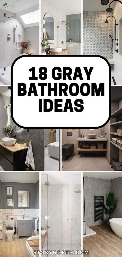 Save this pin for stunning gray bathroom tile ideas that will transform your space! Discover modern designs that will inspire your next home renovation project. #BathroomDecor #HomeImprovement #InteriorDesignIdeas Gray Vanity Bathroom Ideas Tile, Bathroom Remodel With Gray Vanity, Gray Rustic Bathroom, Bathroom Ideas Grey Tiles, Grey Tile Bathroom Ideas Color Schemes, Grey And White Bathroom Ideas Modern, Gray Shower Tile Ideas, Grey Floor Bathroom, Gray Bathroom Remodel