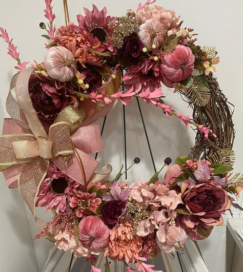 Mauve Roses, Fall Grapevine Wreath, Floral Door Wreaths, Fall Thanksgiving Wreaths, Fall Grapevine Wreaths, Mark Roberts, Pink Wreath, Gold Wreath, Thanksgiving Wreath