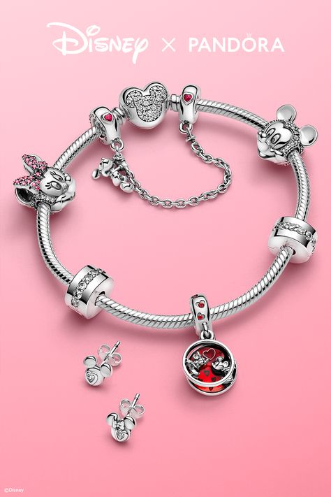 If your Disney love is big, look no further than the Disney x Pandora collection. Featuring our favourites Disney’s Mickey and Minnie Mouse, this selection of sweet charms is the perfect way to celebrate someone special. Disney Pandora Bracelet, Disney Pandora, Pandora Shop, Pandora Accessories, Pandora Charms Disney, Pandora Bracelet Designs, Pandora Collection, Disney Bracelet, Jewelry Photography Styling