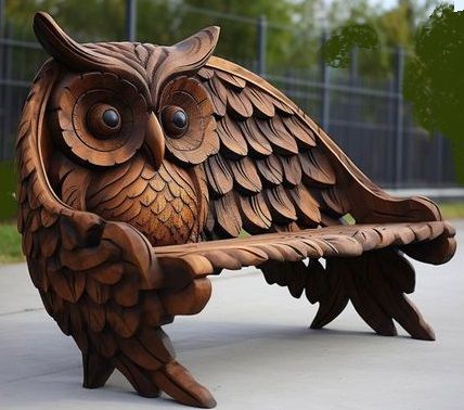 Owl Chair, Weird Furniture, Woodland Cottage, Garden Owl, Fantasy Furniture, Afrique Art, Metal Bench, Carved Furniture, Unique House Design