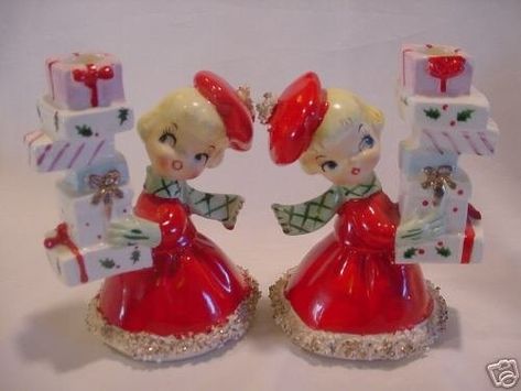 Holt Howard Shopping Girls Figurines Candle Holders XLT | #33590131 Holt Howard, Christmas Candle Holders, Christmas Collectibles, Old Fashioned Christmas, Antique Christmas, Christmas Figurines, Christmas Past, Christmas Memory, Love Vintage