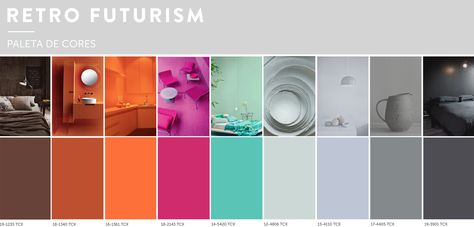 New tendency for 2016 - Retro Futurism | Color Pallete by WGSN Retro Futurism Color Palettes, Futurism Color Palette, Color Pallete, 60s Retro, Fifth Element, Futuristic Fashion, Poster Colour, Retro Futuristic, Colour Board