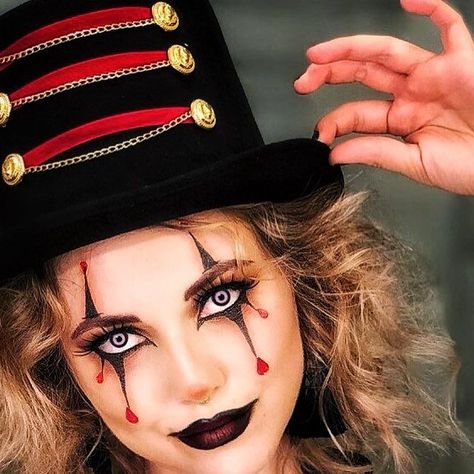 Ringmaster Makeup Female, Female Ringmaster Makeup, Circus Ring Leader Makeup, Scary Ring Master Makeup, Ring Master Halloween Makeup, Circus Ring Master Makeup, Scary Circus Makeup, Creepy Ringmaster Makeup, Halloween Ringmaster Makeup