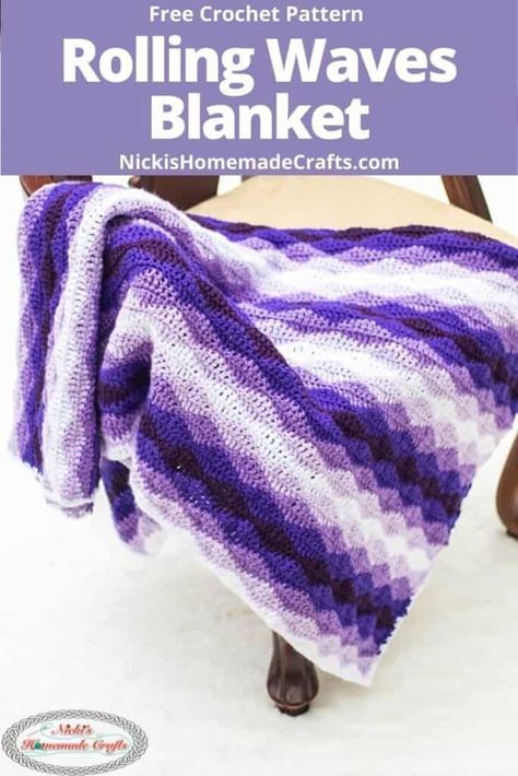 Throw Blanket Ideas, Crochet Blanket Free Pattern, Wave Blanket, Waves Crochet, Crochet Blanket Free, Pearl Crochet, Change Colors In Crochet, Wave Stitch, Simply Crochet