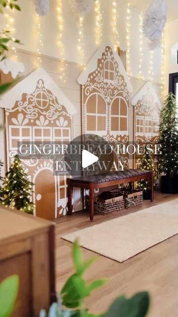 Elizabeth Rishel | DIY Home & Garden on Instagram: "Turning our entryway into a gingerbread wonderland. Officially staying up through January!" Large Sleigh Decorating Ideas, Christmas House Inside, Diy Gingerbread Village, Christmas Decorations Front Door, Candy Christmas Trees, Christmas Morning Recipes, Christmas Display Ideas, Christmas Ornament Decorations, Diy Christmas Door Decorations