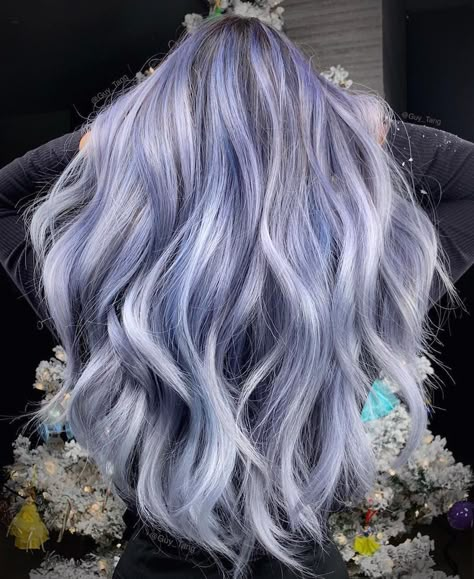 Periwinkle Hair, Silver Blue Hair, Blue Grey Hair, Pastel Highlights, Brandon Boyd, Light Blue Hair, Guy Tang, Color Highlights, Lilac Hair