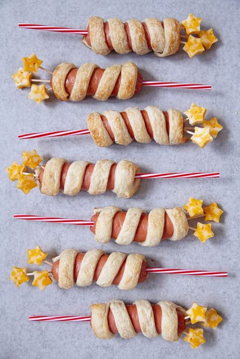 Firecracker Hot Dogs - Firecracker Hot Dogs, Crescent Dinner Rolls, Hot Dog Place, Cheese Stars, Mean While, Wrapped Hot Dogs, Chicken Milanese, Star Shaped Cookies, Block Of Cheese