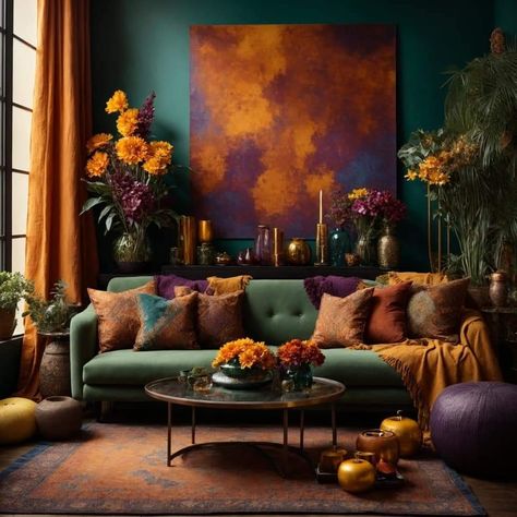 Burnt Orange Living Room, Egyptian Home Decor, Teal Living Rooms, Orange Rooms, Living Room Orange, Home Decor Colors, Bedroom Orange, Orange Walls, Boho Living Room