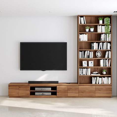 Tv Entertainment Unit Ideas, Entertainment Unit Built In, Built In Tv Units In Living Room Modern, Tv Joinery Wall, Built In Tv Wall Unit Modern, Modern Built In Bookshelves, Bookcase Tv Wall, Built In Entertainment Unit, Tv And Bookcase Wall