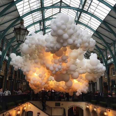 Artistic Installation, White Balloons, Art Installation, Balloon Art, The Ceiling, Covent Garden, Ethereal Art, Sculpture Installation, Light Installation