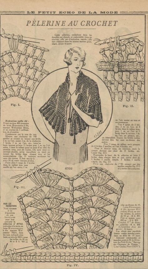 1920 Crochet Vintage Patterns, Regency Crochet, 1920s Crochet, Victorian Crochet Patterns, 1920s Shawl, Crochet Capelet, Crochet Shawl Diagram, Crochet Cape, Vintage Crochet Patterns