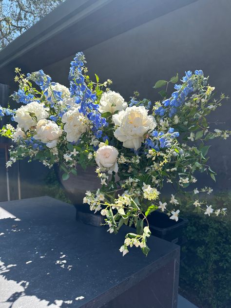 Blue Delphinium Wedding, Delphinium Bouquet, Blue Peony, Blue Delphinium, Blue Peonies, Peonies Bouquet, Flower Therapy, White Peonies, Light Design