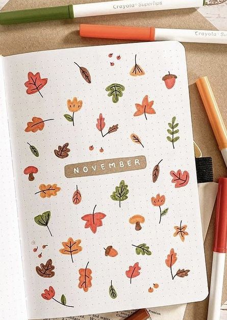 November Bullet Journal Ideas, Leaf Doodles, November Bullet Journal, 2024 Bullet Journal, Bullet Journal 2024, Bullet Journal Work, Journal Ideas Templates, Bullet Journal Cover Ideas, Creating A Bullet Journal