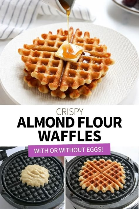 Almond Flour Waffles are perfectly crispy, high in protein, and you can make them with or without eggs! Make them toaster-size, so you can keep a stash in your freezer for an easy morning. Almond Flour Protein Waffles, Paleo Waffles Almond Flour, Almond Flour Waffles Easy, Almond Flour Chaffle, Almond Flour Waffles, Almond Flour Pancakes, Waffle Maker Recipes, Almond Flour Recipes, Easy Morning