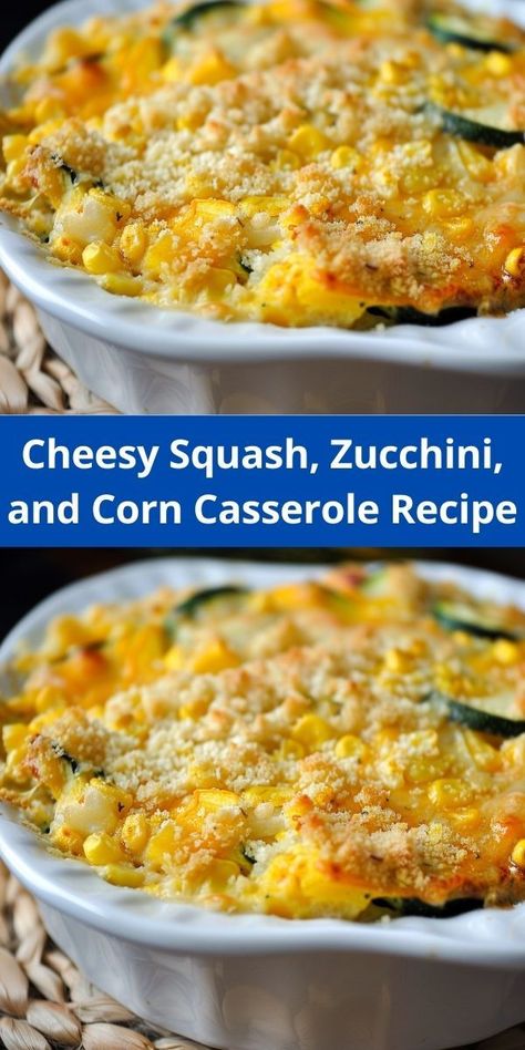 Flavorful cheesy squash, zucchini, and corn casserole. Quick to prepare and family-friendly. Squash Zucchini And Corn Casserole, Zucchini Squash Corn Casserole, Squash And Corn Casserole, Zucchini Casseroles, Zucchini And Squash Casserole, Zucchini Squash Casserole, Zucchini Corn Casserole, Cheesy Squash, Vegetarian Casseroles