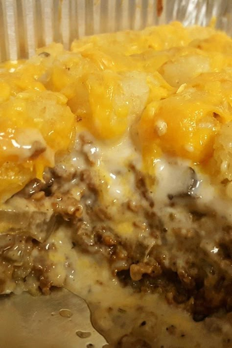 Cheap Meal Recipes For Two, Beefy Tater Tot Casserole, Cheesy Beefy Tater Tot Casserole, Tater Tot Casserole For 2, Creamy Tater Tot Casserole, Brisket Tater Tot Casserole, Potato Tots Casserole, Tatie Tot Casseroles, Cheap Casserole Recipes Budget