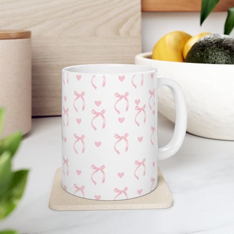 Coquette Coffee Mug- Sip in Style and Sass! Coquette Charm, Playful Drinkware, Sass and Sip, Unique Gift Ideas by GourleyGoods on Etsy Cute Mug Painting Ideas, Coquette Coffee, Coquette Mug, Afternoon Delight, Bow Wallpaper, Coffee Experience, Charm Making, Mug Printing, Flower Phone Wallpaper