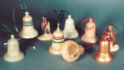 Christmas bells by Edward Tabachek. Woodworking Christmas, Christmas Bell, Christmas Wood Crafts, Wood Turning Projects, Bell Ornaments, Wood Christmas Ornaments, Turned Wood, Wooden Christmas Ornaments, Wood Lathe