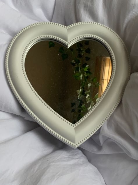 Heart Mirror Green, Green Heart Mirror, Heart Mirror Wall Decor, Aesthetic Small Mirror, White Heart Mirror, Heart Mirror Aesthetic, Cute Mirrors, Stair Design Ideas, Stairs Decoration