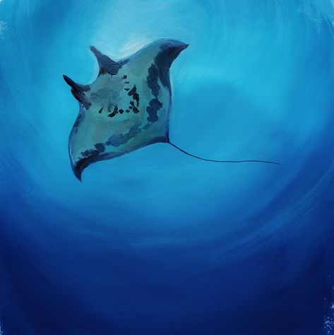 Sea Life Oil Painting, Monochromatic Animal Painting, Sea Animals Painting Acrylic, Sea Creature Acrylic Painting, Paintings Of Sharks, Painted Sea Creatures, Marine Animal Painting, Tints Tones And Shades Art, Ocean Animal Paintings Easy