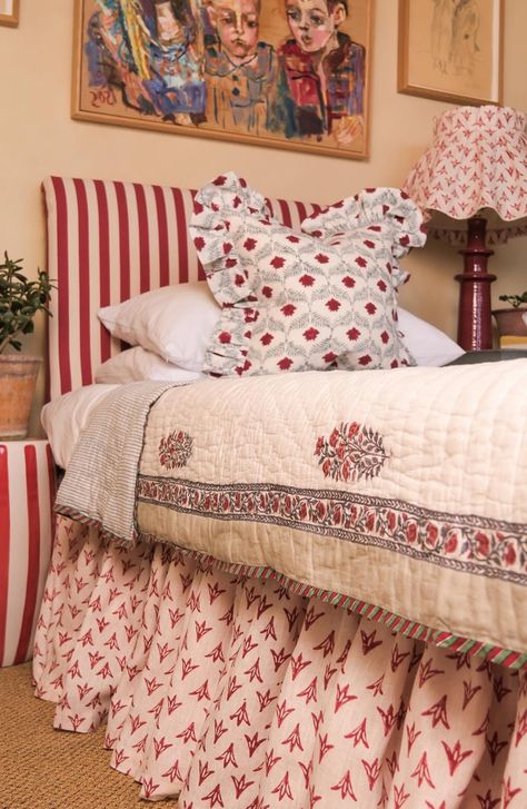 Red Toile Bed, Red Toile Bedroom, Alice Palmer, Cottage Girl, Bed Valance, Red Toile, Beautiful Beds, Dream Farm, Nursery Room Inspiration