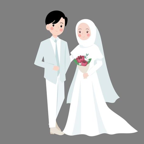 Kartun Wedding Muslim Png, Animasi Wedding Muslim, Muslim Wedding Caricature, Gambar Wedding, Cartoon Wedding Invitations, Couple Illustration Wedding, Wedding Couple Cartoon, Wedding Dress Illustrations, Wedding Caricature