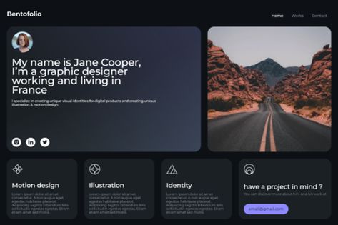 A simple, clean bento-style portfolio template. The idea? Allow small artists and content creators to embark on the adventure with their own site for free! Bento Website Design, Bento Ui Design, Bento Web Design, Web Site Template, Bento Design, Ui Portfolio, Free Portfolio Template, Webflow Templates, Web Portfolio