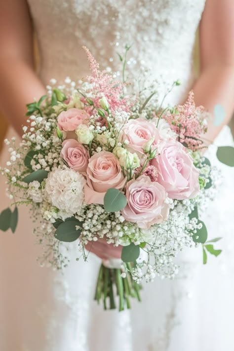 Set a magical wedding scene with these 50+ pastel bridal bouquets. Each bouquet is carefully curated to add an enchanting touch to your wedding day, making it feel like a fairy tale. See the full list now! #magicalwedding #enchantingbouquets #pastalmagic Pink Flower Wedding Bouquet, Wedding Bouquet Peony, Pink And White Flowers Bouquet, Pastel Pink And Green Wedding, Wedding Pink Roses, Wedding Pink Theme, Pastel Floral Bouquet, Pink Wedding Flower Arrangements, Wedding Bouquets Pastel