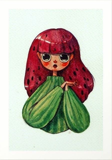 Watermelon Art Illustrations, Watermelon Character, Watermelon Art Print, Watermelon Drawing, Watermelon Illustration, Watermelon Art, Drawing Aesthetic, Animation Art Sketches, Watermelon Print