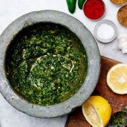 Gjusta's Green Harissa Recipe - Bon Appétit http://www.bonappetit.com/recipe/gjustas-green-harissa?mbid=nl_08202015_Daily&CNDID=26186361&spMailingID=12176678&spUserID=NzI5NzIyNjY3MTQS1&spJobID=563751224&spReportId=NTYzNzUxMjI0S0 Marinate Shrimp, Berries Salad, Rye Berries, Harissa Recipes, Arugula Recipes, Healthy Sauces, Jalapeno Recipes, Marinated Shrimp, Pesto Chicken