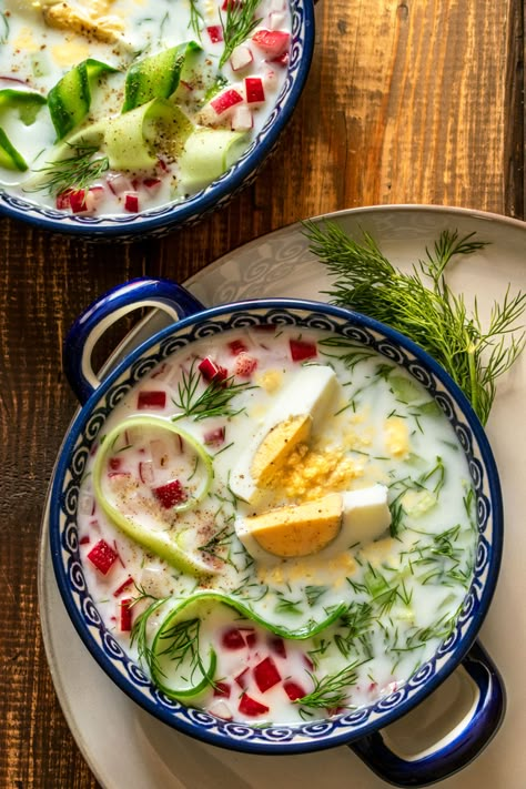 Polish Cold Cucumber Soup with Dill [RECIPE!] | Polonist Cucumber Soup Cold, Cold Cucumber Soup, Polish Soup, Pickle Brine, Cold Soup Recipes, Cucumber Soup, Dill Recipes, Chilled Soup, Summer Soup