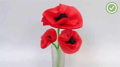 How to Make Tissue Paper Poppies: 9 Steps (with Pictures) Tissue Poppy Flowers, Poppy Tissue Paper Flowers, Cricut Poppy Flower, Tissue Paper Poppies How To Make, Tissue Paper Poppy Flowers Diy, Tissue Paper Poppies, Flying Monkey Costume, Paper Poppies, Poppy Day