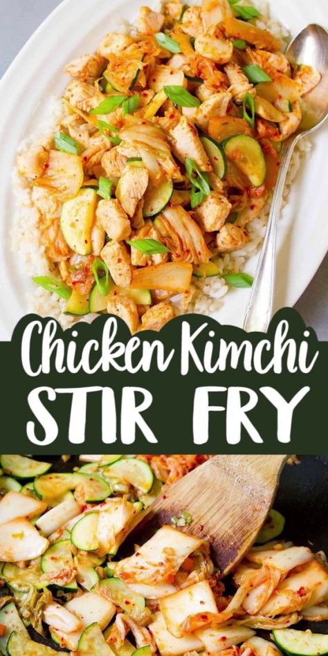 Kimchi Stir Fry, Chicken Kimchi, Kimchi Chicken, Healthy Cabbage, Stir Fry Recipes Healthy, Recipes Zucchini, Healthy Stir Fry, Kimchi Recipe, Stir Fry Recipe