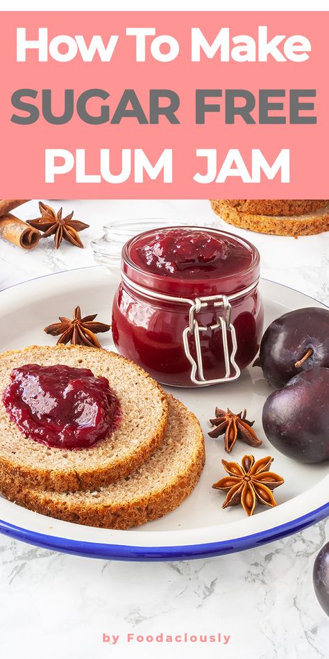 Plum Jam Recipe Homemade, Low Sugar Plum Jam Recipe, Sugar Free Plum Jam Recipe, Plum Jam Recipe Easy, Plum Recipe, Low Sugar Jam Recipes, Plum Jam Recipe, Sugar Free Jam Recipes, Plum Butter