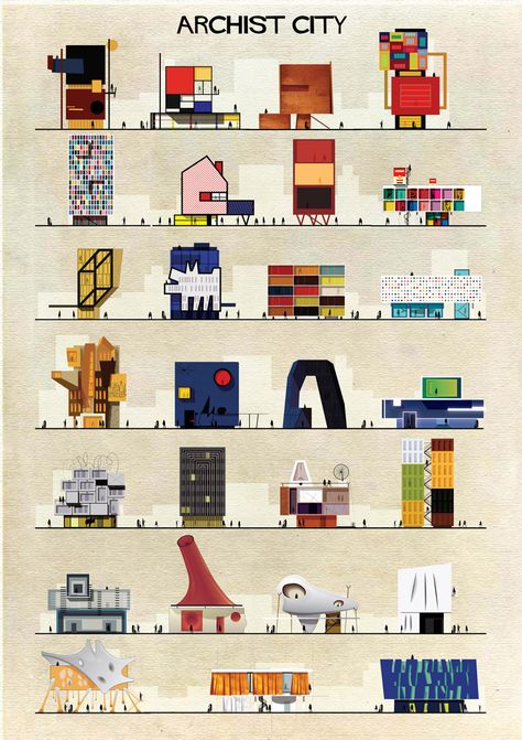 http://www.gezivia.com/artistlerin-sehirlerine-gore-evleri-olsa/ Federico Babina, Istoria Artei, Graphisches Design, Building Drawing, Famous Artwork, Piet Mondrian, Architecture Illustration, Famous Art, Futuristic Architecture