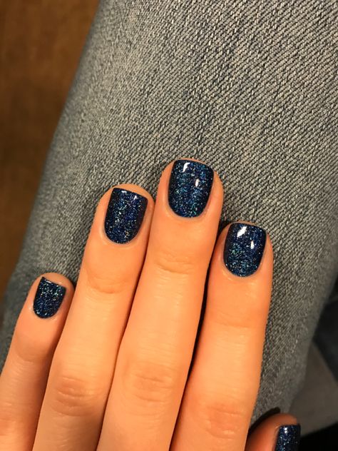 Basic Winter Nails Acrylic, Navy Dipped Nails, Navy Fingernails, Navy Blue With Glitter Nails, Navy Shimmer Nails, January Gel Nail Colors, Dark Blue And Gray Nails, Extra Short Nails Gel, Navy Dip Powder Nails