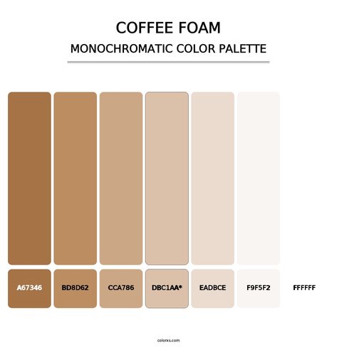 Coffee Foam - Monochromatic Color Palette Colour Wheel Theory, Coffee Foam, Pantone Trends, Rgb Color Codes, Split Complementary Colors, Trends 2025, Monochromatic Color Palette, Web Design Tools, Monochromatic Palette