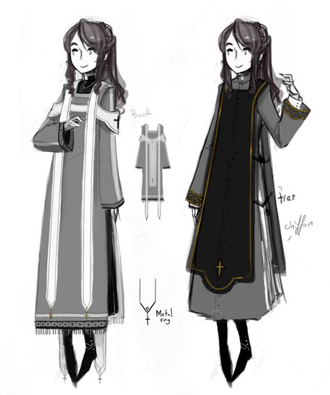 Outfit commission for mysticwaffles. Cassocks and vestments everywhere. (I’m a huge fan of priest type clothing/characters if you didn’t know, so this was really fun to do) Priest Outfit Design, Priest Character Design, Priest Oc, Priest Aesthetic, Priest Outfit, Priest Robes, Nun Outfit, Animation Films, Fantasy Story Ideas