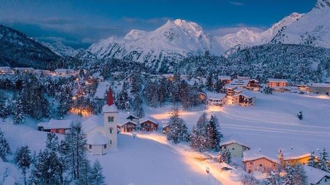 *🇨🇭 Cold morning blue hour (Switzerland) by Roberto Sysa Moiola (@robertomoiolaphotography) • Instagram ❄️🏙 Dec-18-2021 La Mecca, Snowy Woods, Alpine Village, Winter Szenen, St Moritz, Winter Sun, Mountain Town, Beautiful Castles, Christmas Travel