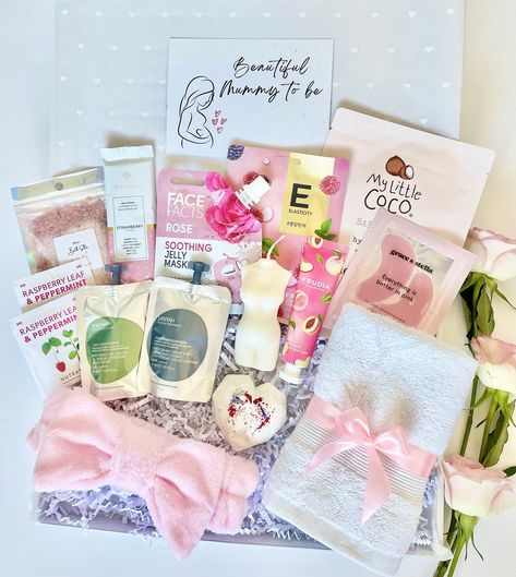 "This luxury pamper hamper is a perfect gift for a special mummy to be 💗 All the items are hand selected for ultimate relaxation that Mum to be needs 💗 Makes a lovely gift for baby shower, maternity leave, birthday or a pick me up on difficult pregnancy 💕  🔴 Please note- Pure Heavenly chocolate as on the photo is not available due to manufacturing issues, the box comes with Lindt milk chocolate bar instead. If you require vegan or gluten free option then please leave a note, we have this in Pregnancy Self Care, Mum To Be Hamper, Self Care Hamper, Mummy To Be, Baby Shower Gift Box, Pamper Hamper, Mum To Be, Spa Night, Rose Bath