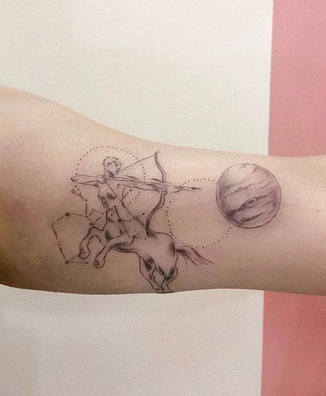 Cool Saggitarius Tattoo, Sagittarius Tattoo For Men, Sag Tattoo, Female Archer Tattoo, Sagittarius Tattoos, Large Sagittarius Tattoo, Sagittarius Goddess Tattoo, Centaur Tattoo Sagittarius Female, Saggitarius Tattoo Unique