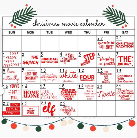 Christmas movie calendar 2019 Christmas Movie Calendar, Movie Calendar, Christmas Watches, Poster Idea, Calendar 2019, Dinner And A Movie, Christmas Calendar, Holiday Movie, Christmas Movie