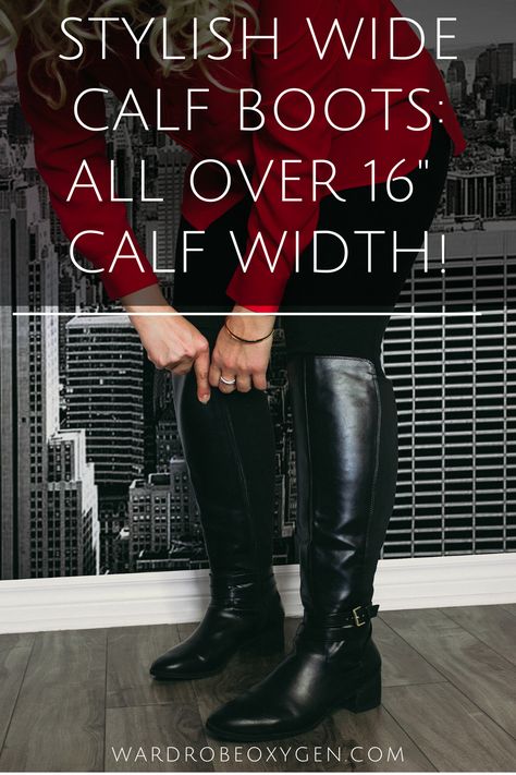 The best stylish wide calf boots - suggestions of fashionable wide calf boots over a 16" calf circumference at all price points. Black Calf Boots Outfit, Black Riding Boots Outfit, Flat Boots Outfit, Calf Boots Outfit, Wide Shaft Boots, Wide Calf Tall Boots, Riding Boot Outfits, Wardrobe Oxygen, Thigh High Boots Outfit