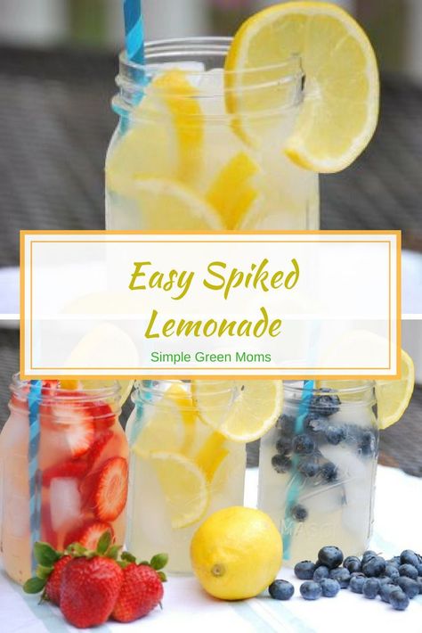 Easy Vodka Spiked Lemonade Recipe #cocktailrecipe #cocktailparty #cocktails #vodka #lemonade #summer #summerfun #drinkrecipes #drinks #fruits via @simplegreenmoms Spiked Lemonade Punch, Spiked Lemonade Recipe, Girly Cocktails, Cocktails Vodka, Organic Lemonade, Spiked Lemonade, Camping Drinks, Lemonade Bar, Simply Lemonade