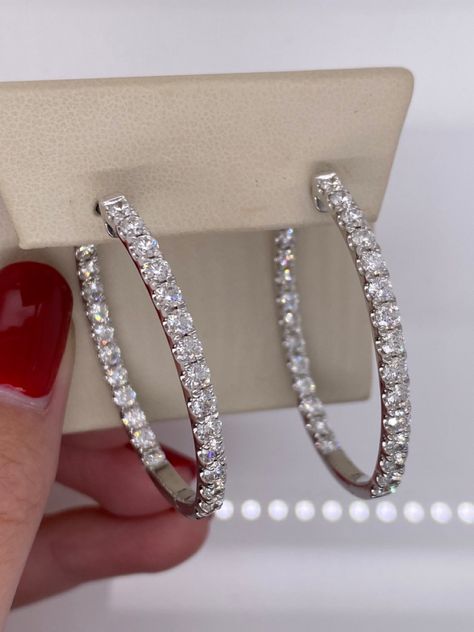 Dazzling Luxury Hoop Earrings For Formal Occasions, Elegant Luxury Silver Hoop Earrings, Luxury Dazzling Hoop Earrings For Party, Luxury Silver Earrings For Party, Formal Hoop Earrings With Vvs Clarity, Diamond Hoop Earrings Large, Beautiful Jewelry Diamonds, Prom Earrings, Jewelry Set Design