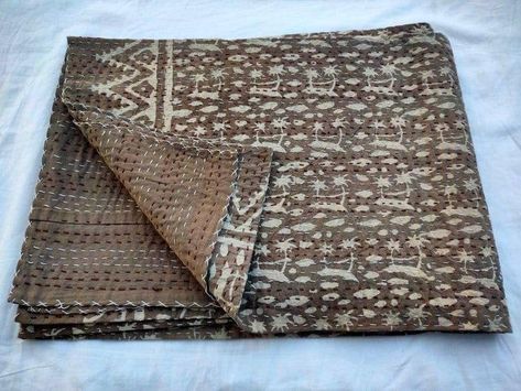 Excited to share the latest addition to my #etsy shop: New indian handblock print brown kantha quilt, kantha blanket, kantha queen quilt, kantha bedspread, vintage kantha bedcover,kantha Bedcover https://etsy.me/2SKN728 #anniversary #halloween #floral #adult #bohemiane Dabu Print, Queen Bedspread, Block Print Quilt, Pretty Quilt, Kantha Blankets, Kantha Bedspreads, Quilted Bedspreads, Vintage Kantha Quilts, Kantha Throw